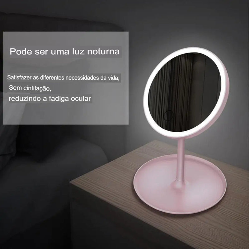 Espelho Redondo Para Maquiagem com Led - Mirror Me Ready